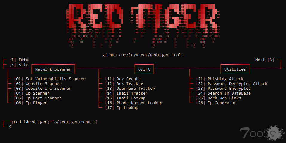 RedTiger-Tools：免费的多功能工具，具有网络安全、渗透测试、OSINT、网络扫描、Discord 和黑客等许多功能